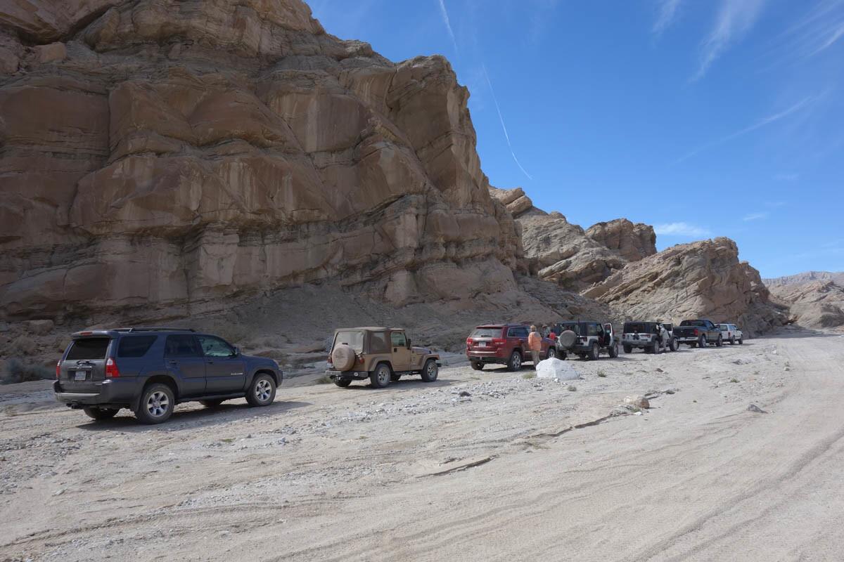 Vehicles line up in Anza Borrego Desert State Park.