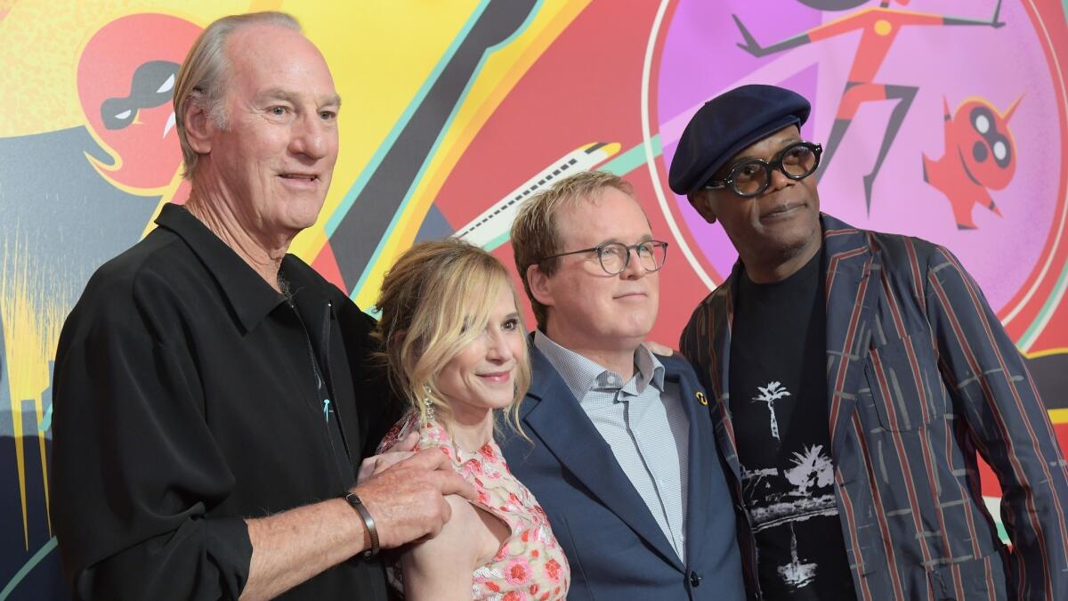 Craig T. Nelson, Holly Hunter, Brad Bird, and Samuel L. Jackson attend the world premiere of Disney-Pixar's "Incredibles 2" at El Capitan Theatre.
