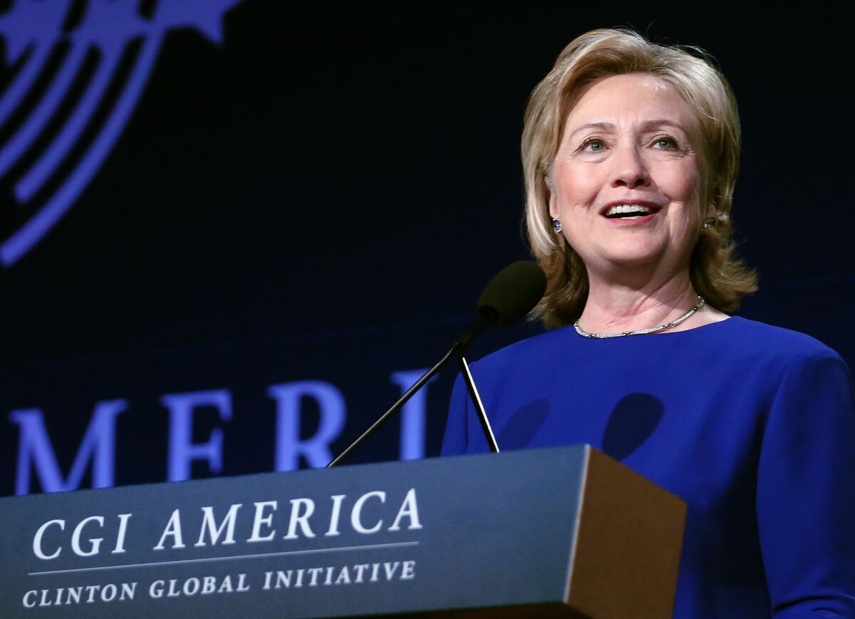 Former Secretary of State Hillary Rodham Clinton speaks at the Clinton Global Initiative America in Denver.