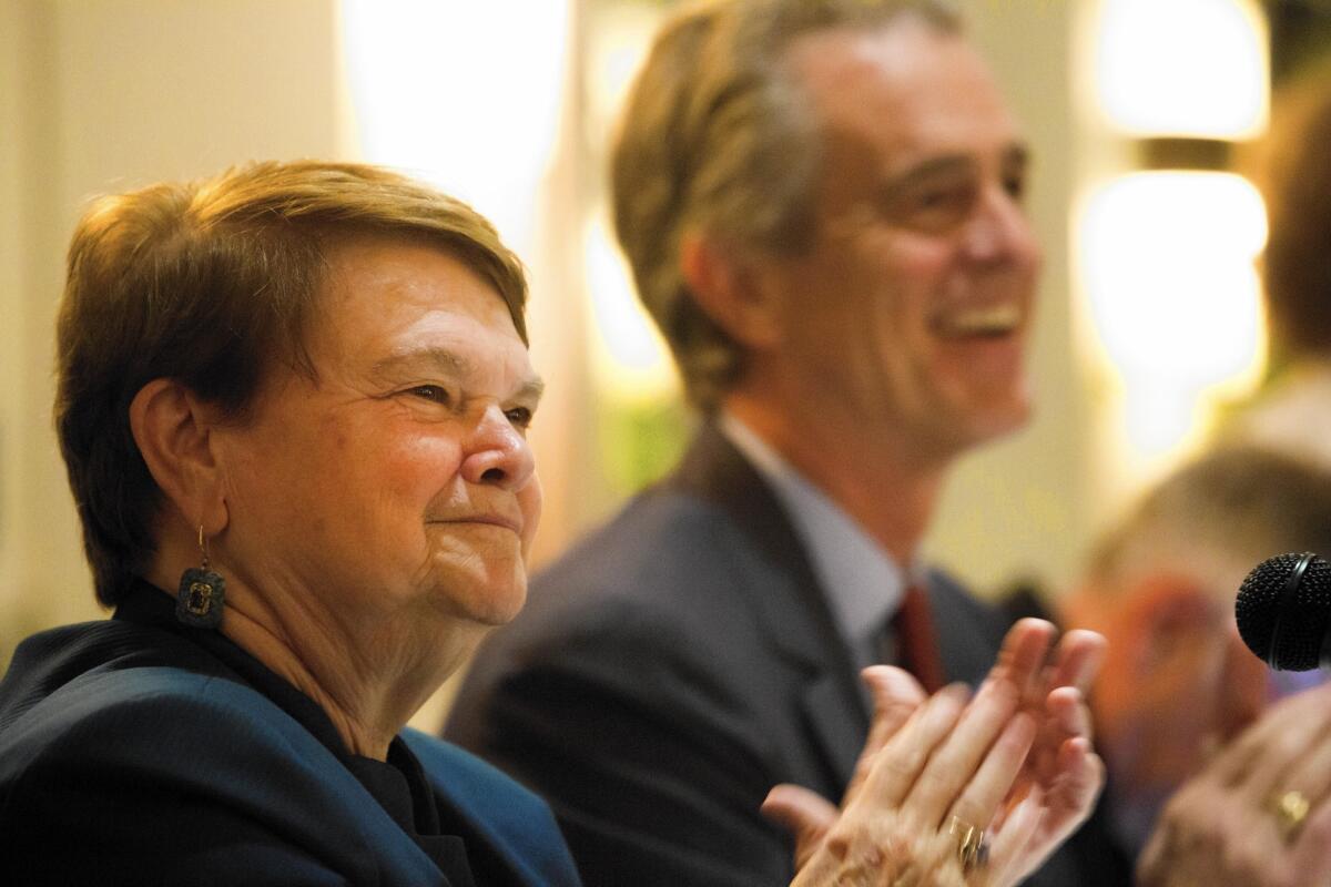 Sheila Kuehl and Bobby Shriver during a recent debate. Although both are liberal-leaning Democrats, Kuehl is viewed as more labor-friendly and Shriver more sympathetic toward business.
