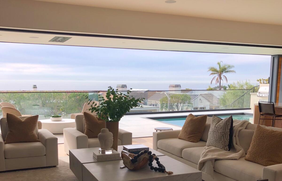 The terraced upper level location of 4539 Fairfield Drive in Corona del Mar provides an ocean view.