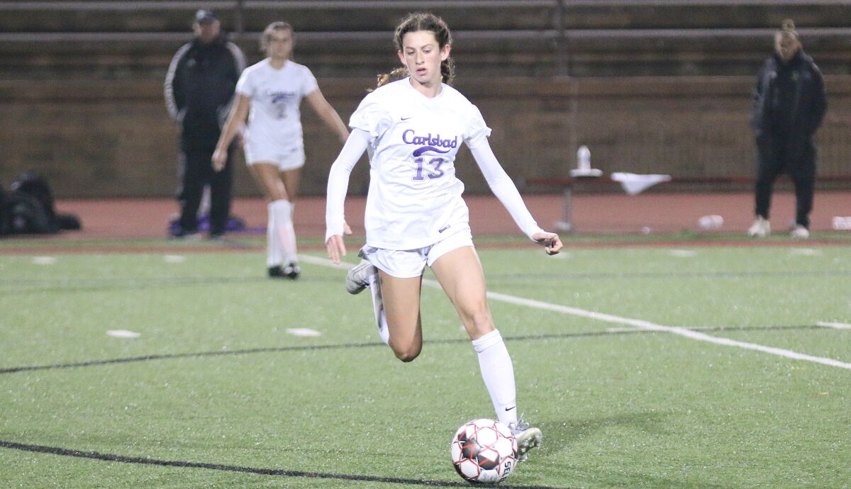 Carlsbad junior Lexi Wright scored both goals for the winners.
