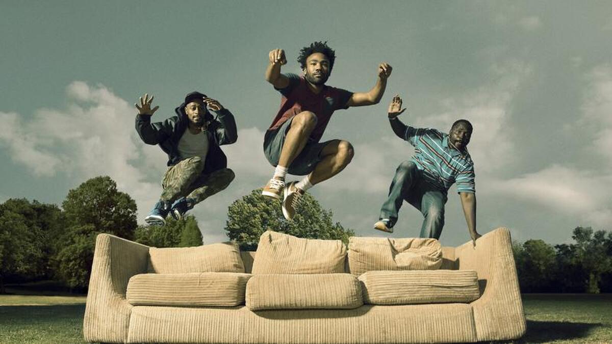 "Atlanta's" Donald Glover, center; Lakeith Stanfield, left; and Brian Tyree Henry. (Matthias Clamer / FX)