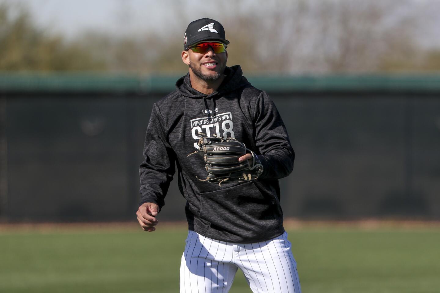 Yoan Moncada waits to make a catch during White Sox spring training at Camelback Ranch on Feb. 21, 2018, in Glendale, Ariz.