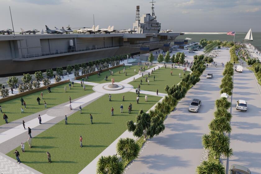 Rendering shows design of planned 3.6-acre park on Navy Pier next to the USS Midway Museum