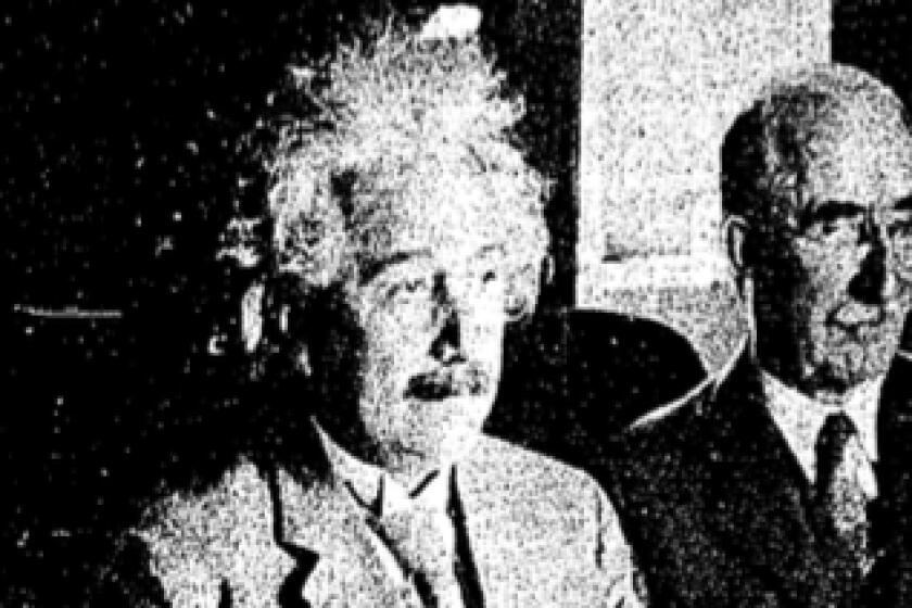 The headlines read: "Visiting scientist views parade in comfortable seclusion;" and: "Einstein enjoys pageant."