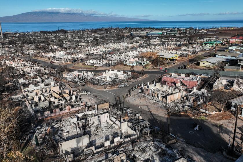 Lahaina, Maui, Thursday, August 17, 2023 - Aerial images east of town where homes and businesses lay in ruins after last week's devastating wildfire swept through town. (Robert Gauthier/Los Angeles Times)