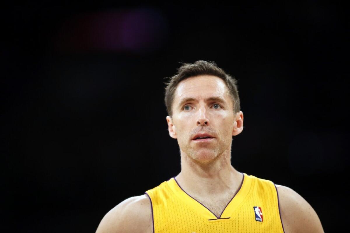 The Lakers announced Thursday that Steve Nash will miss the entire 2014-15 season because of ongoing back problems.