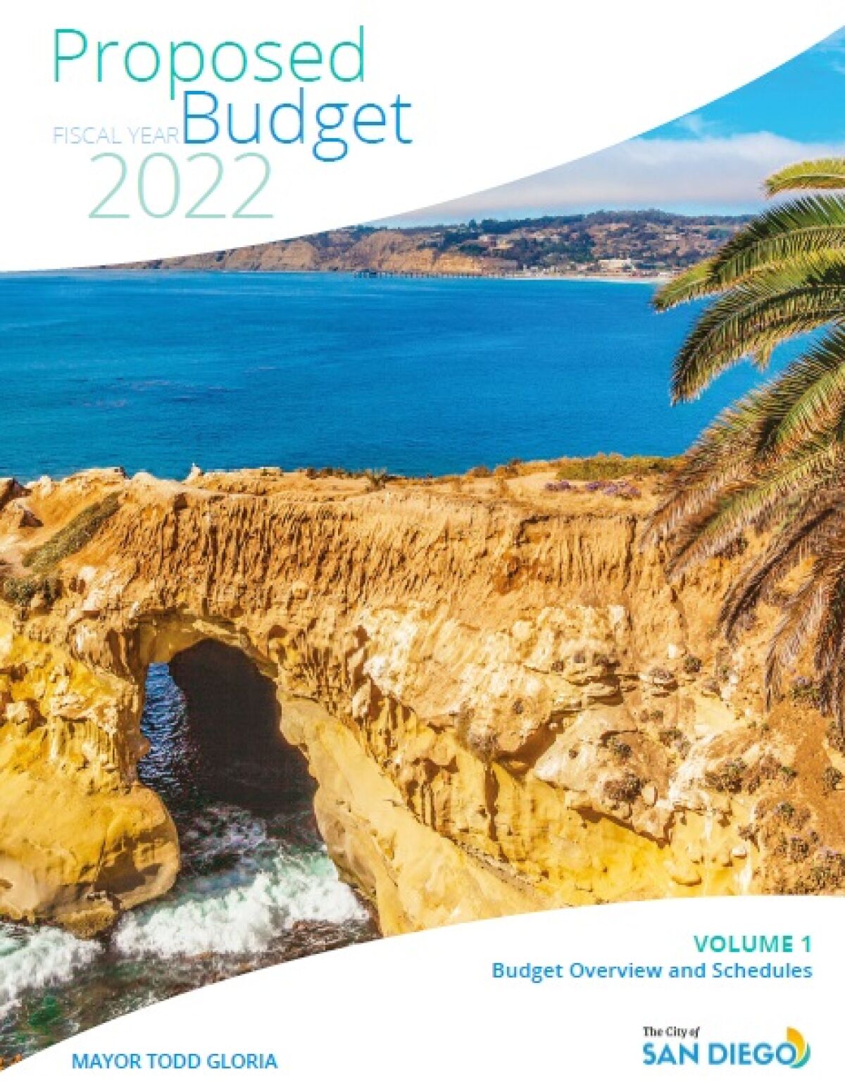 The cover of San Diego Mayor Todd Gloria's proposed budget for fiscal 2022 features a photo of Goldfish Point in La Jolla.