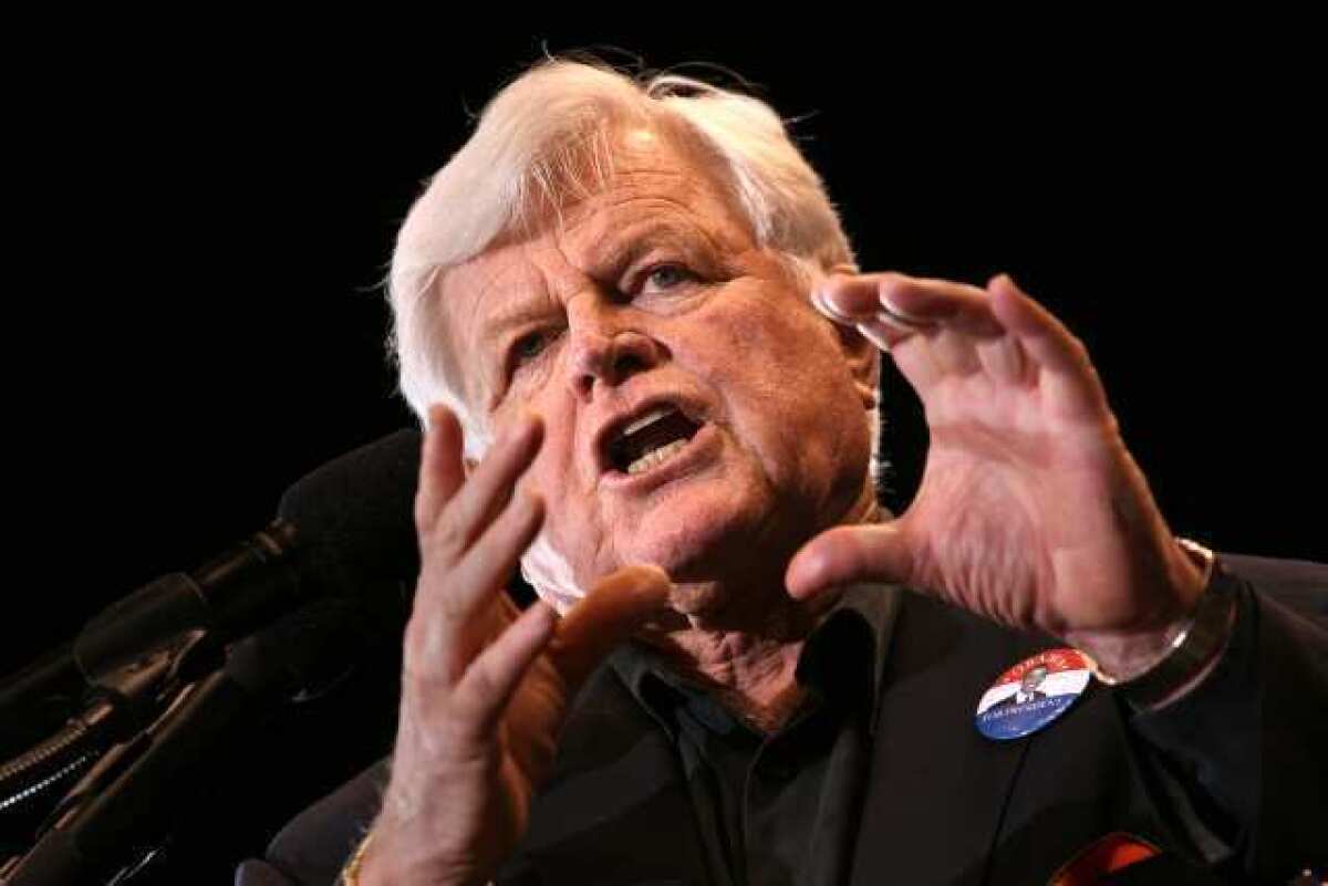 Sen. Ted Kennedy speaking in 2008 in support of Barack Obama at a rally in New Jersey.