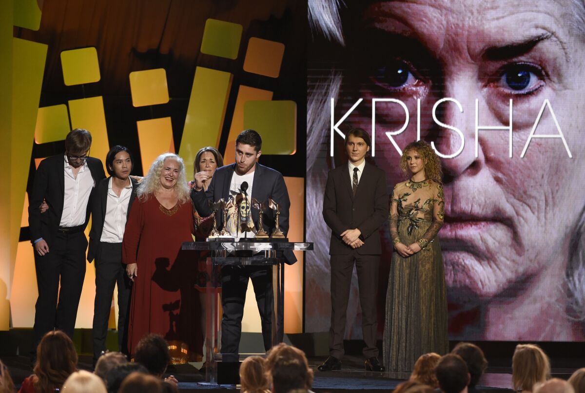 The cast and crew of "Krisha" accept the John Cassavetes award at the Film Independent Spirit Awards in 2016