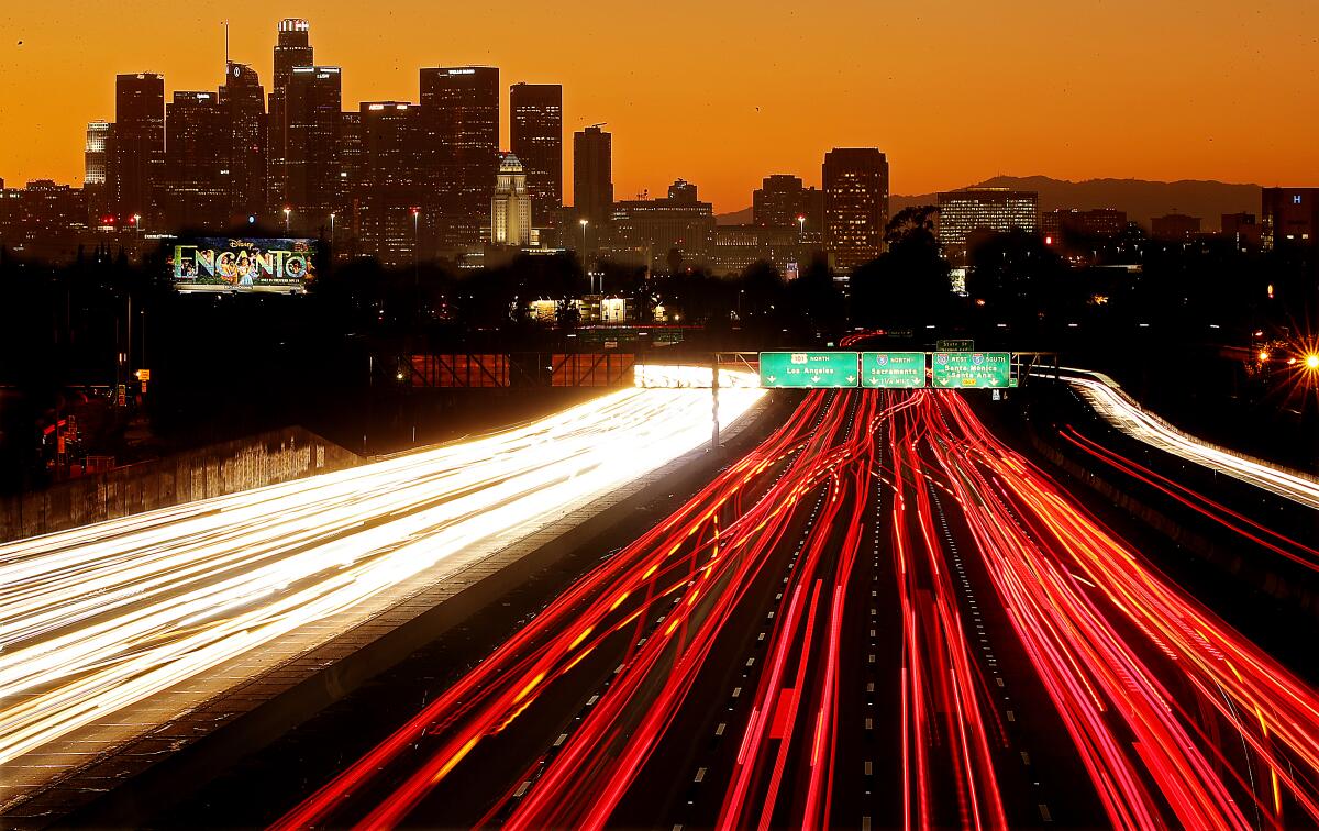 Traffic streams along the San Bernardino Freeway 