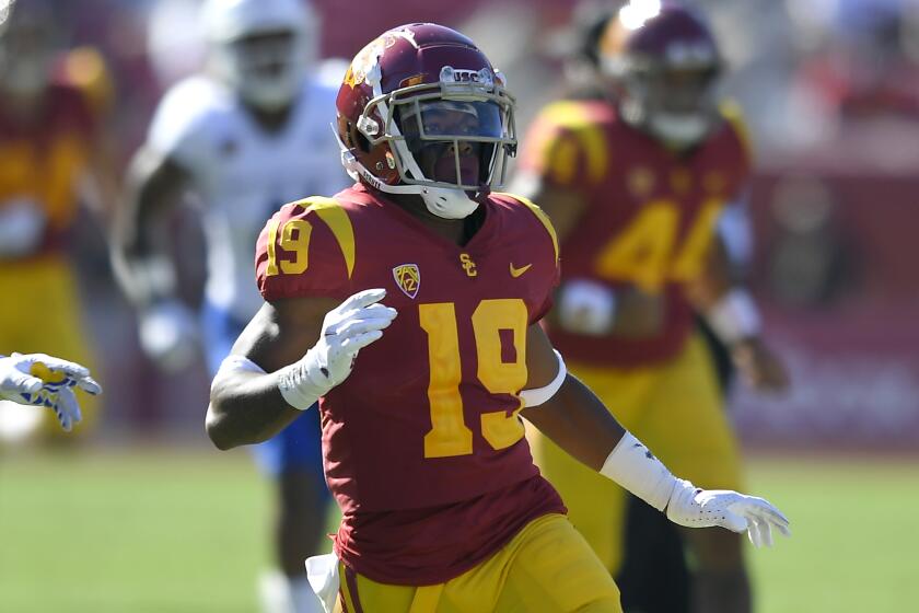 USC Trojans tight end Malcolm Epps runs a pattern while playing the San Jose State Spartans.