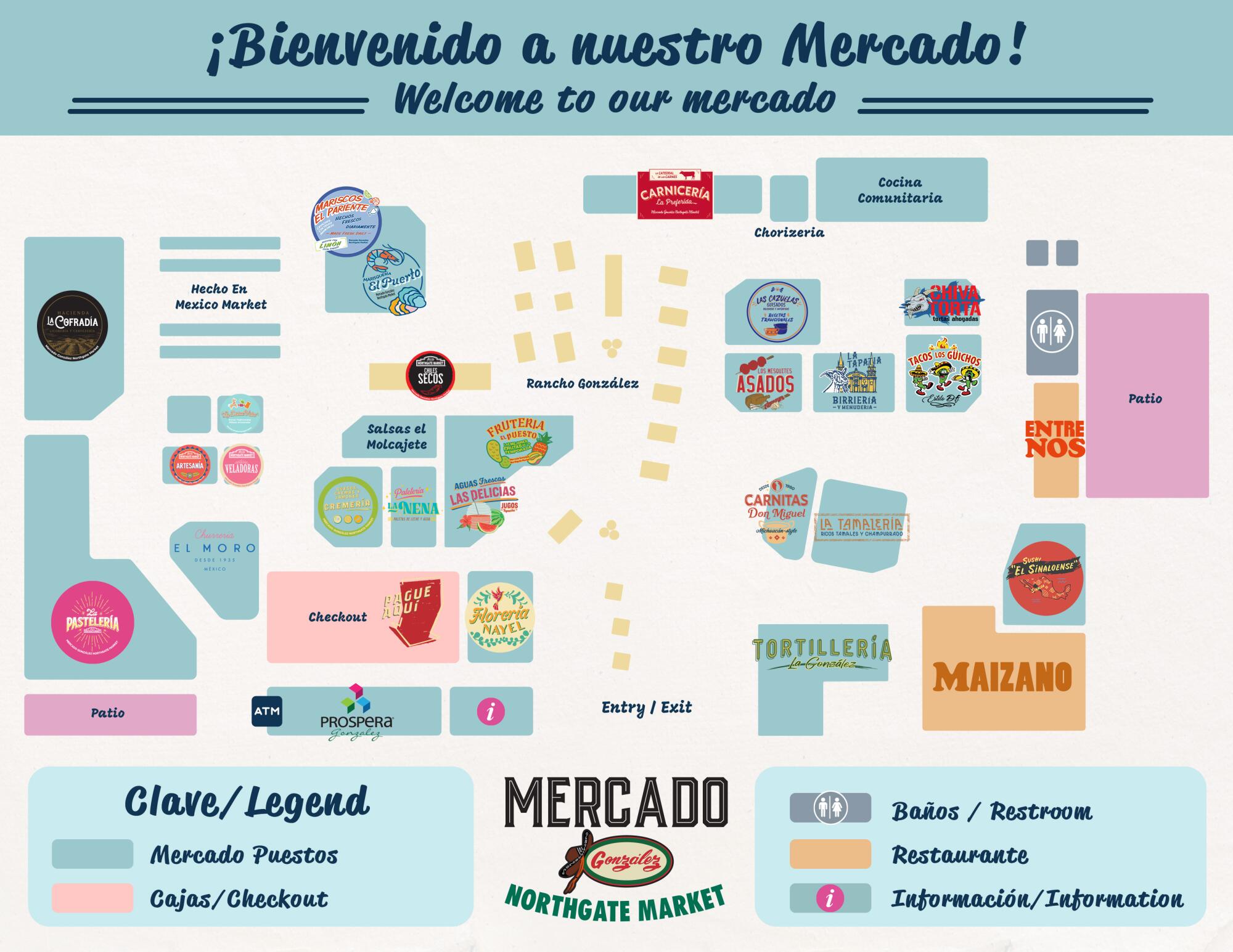Map of the stores and restaurants at Northgate Mercado 