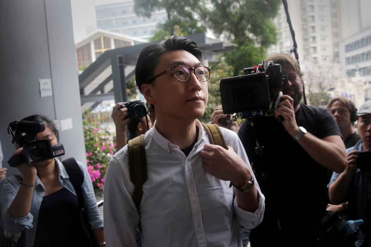 Localist Edward Leung arrives in court in April to face charges of rioting after Hong Kong officials tried to clear illegal street hawkers from the busy commercial neighborhood of Mong Kok.