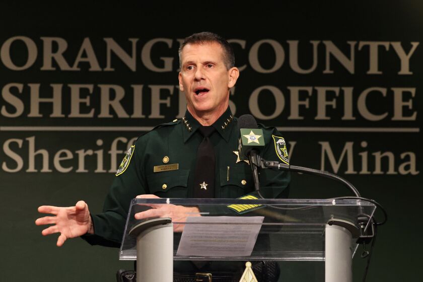 Orange County Sheriff John Mina holds a news conference following multiple shootings by the same individual, on Wednesday, Feb. 22, 2023, in Orlando, Florida; Keith Melvin Moses has been arrested as a suspect. (Ricardo Ramirez Buxeda/Orlando Sentinel/TNS)