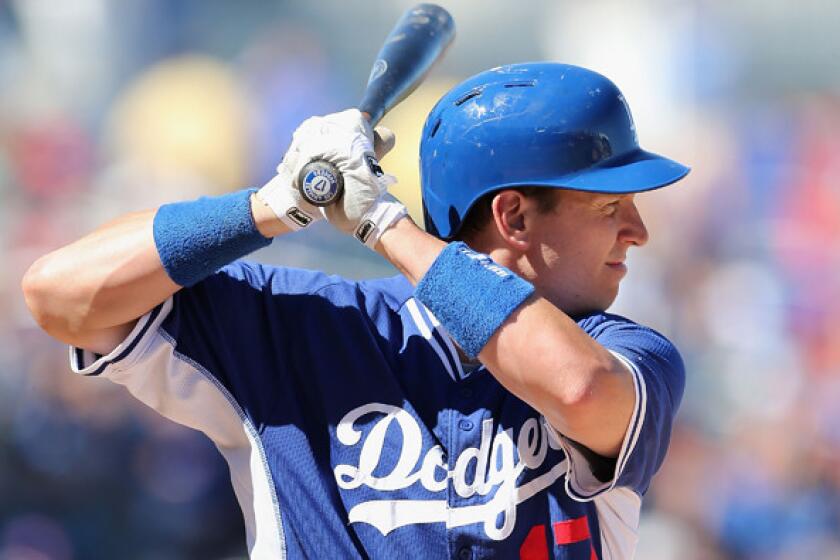 Dodgers catcher A.J. Ellis has struggled at the plate this spring with a batting average of .105.