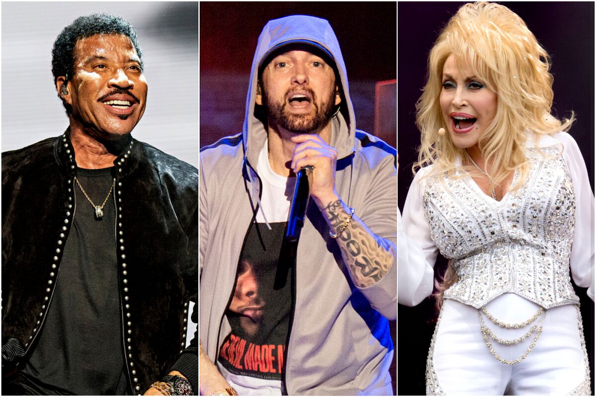 Lionel Richie, Eminem and Dolly Parton.
