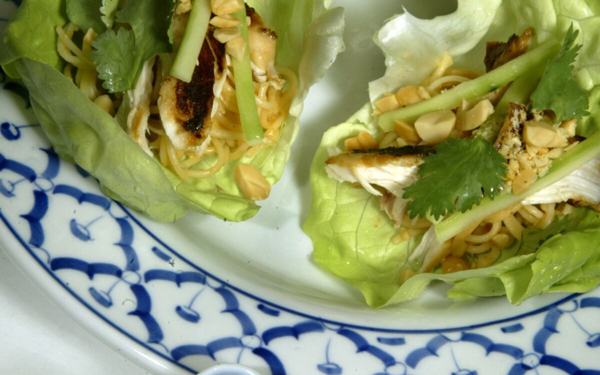 Chicken, peanut and noodle wraps