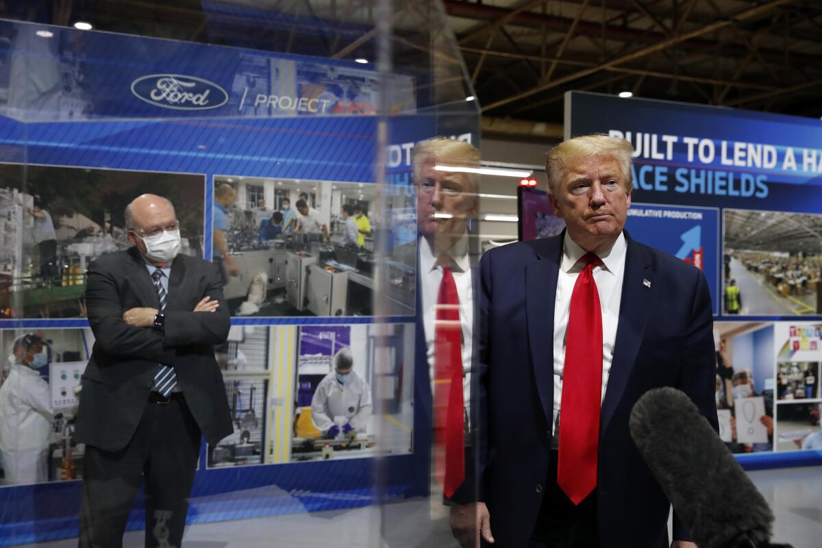 President Trump speaks Thursday at a Ford auto components plant in Ypsilanti, Mich.