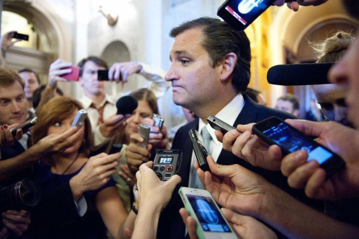 Whose interests was Sen. Ted Cruz representing during his anti-Obamacare speech?