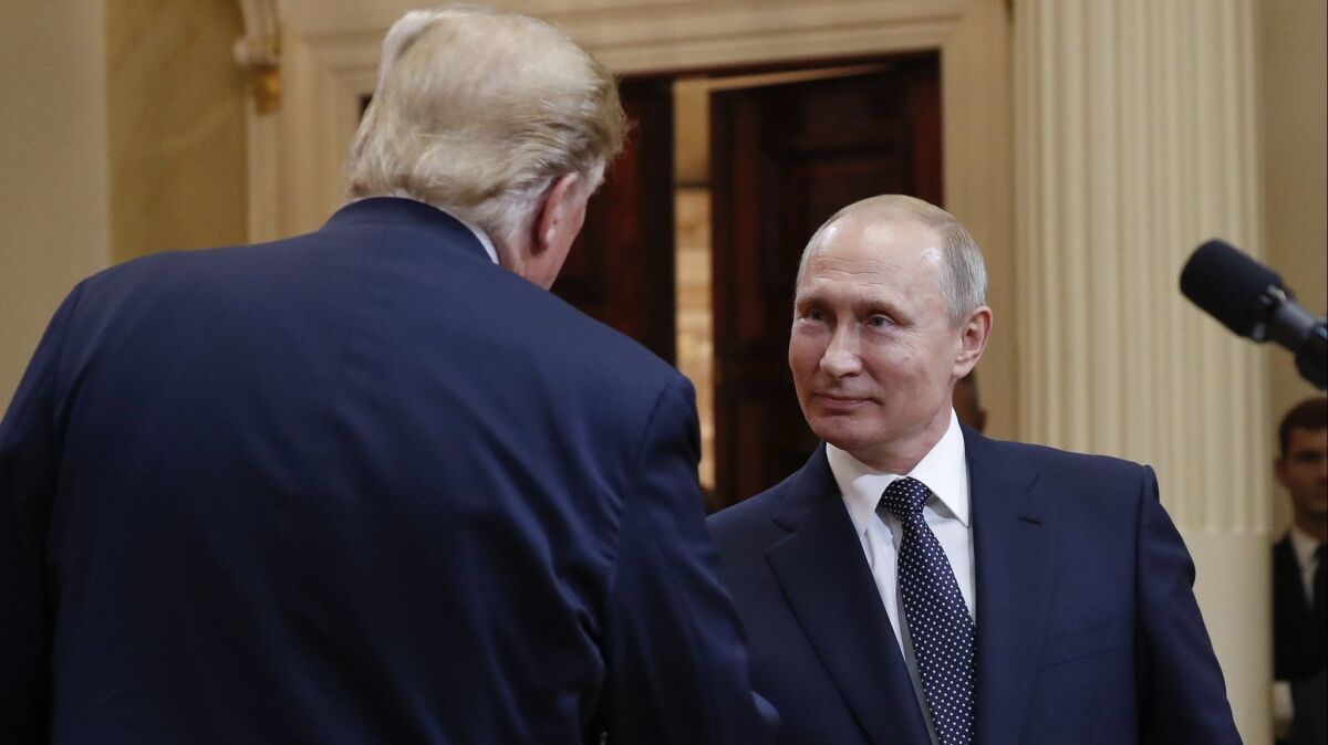 At their news conference Monday in Helsinki, President Trump expressed interest in a proposal from Russian President Vladimir Putin to let Russian officials interrogate a former U.S. ambassador. Thursday, the White House disowned the idea.