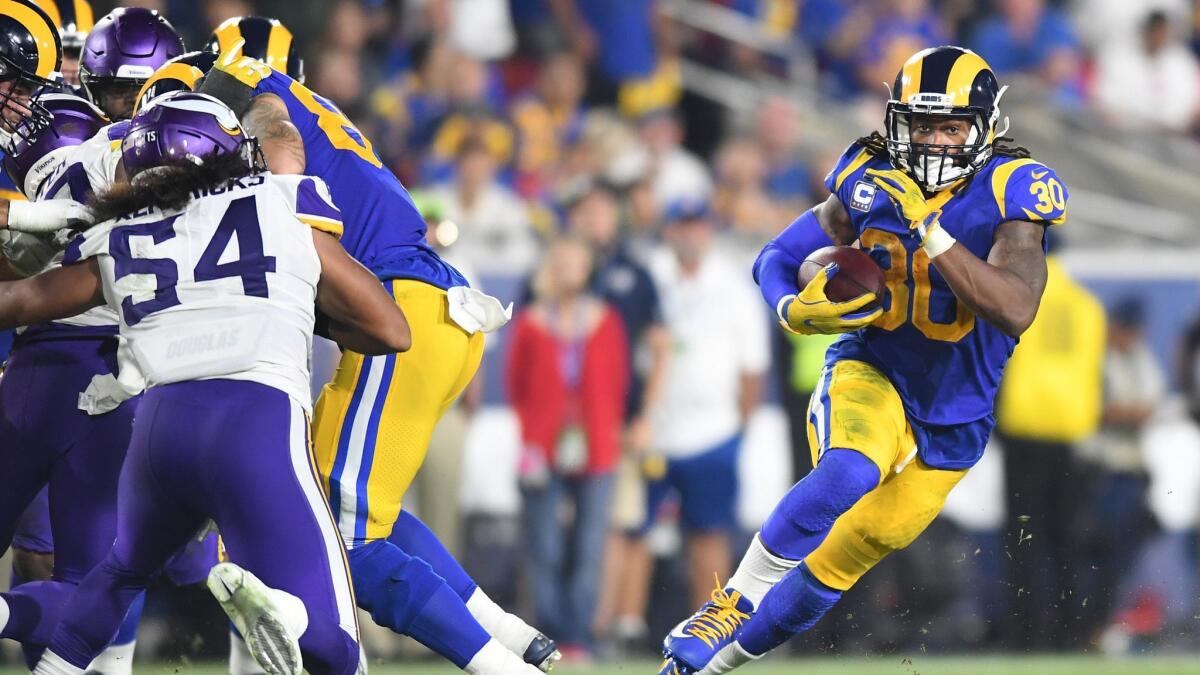 Rams running back Todd Gurley makes a cut against the Vikings.