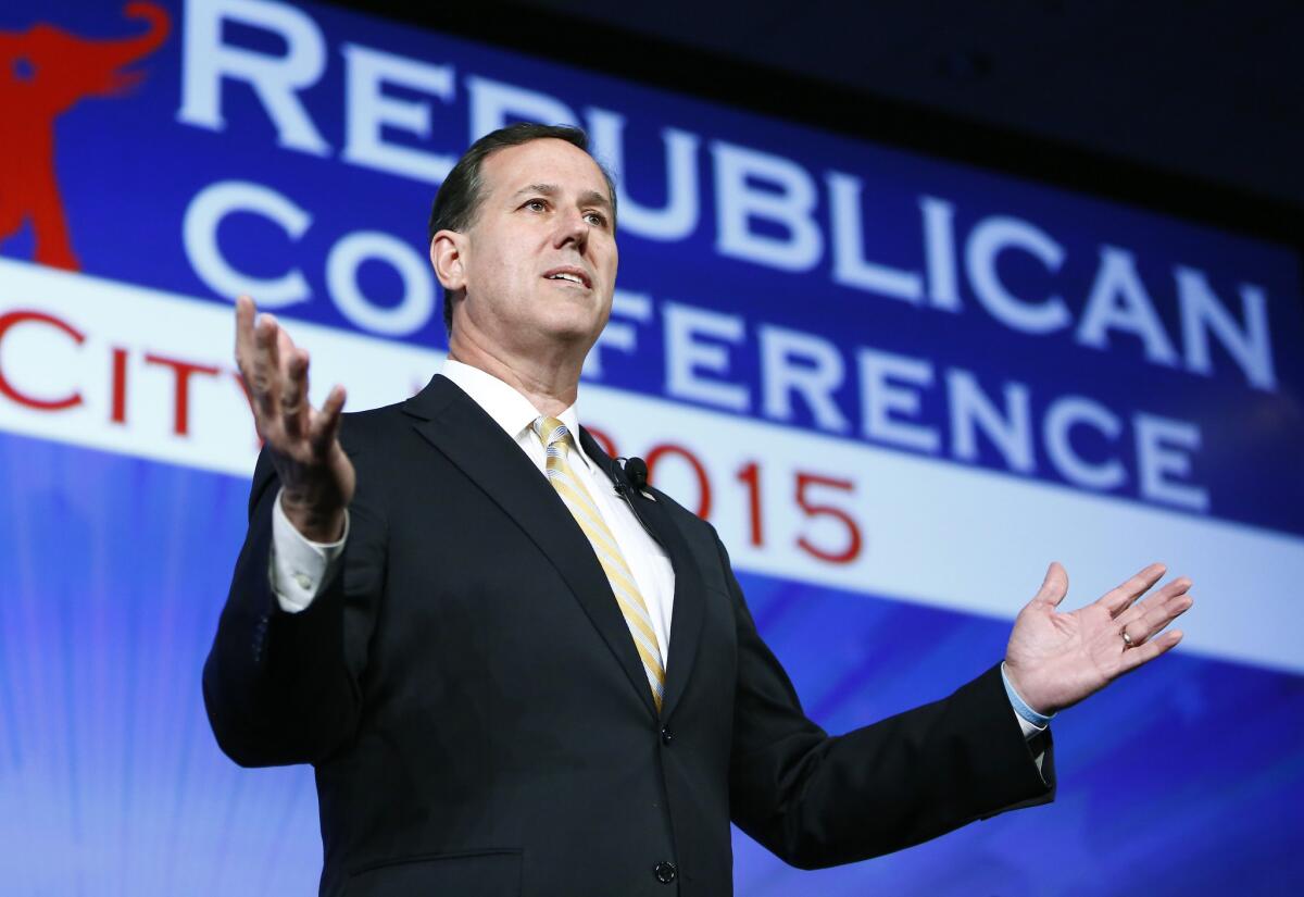 Pennsylvania Sen. Rick Santorum speaks at the Southern Republican Leadership Conference in Oklahoma City on May 21, 2015.