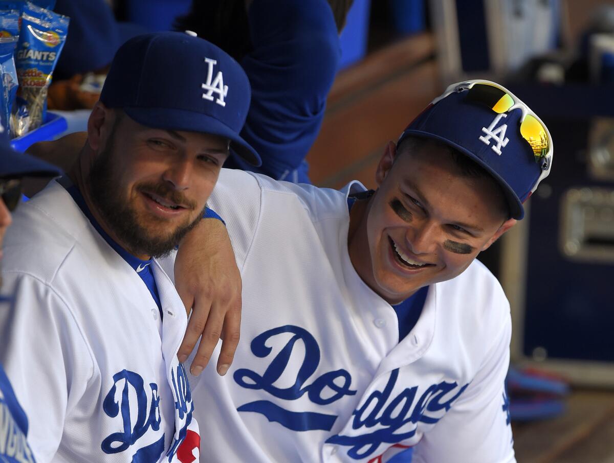 Chris Heisey, left, started in place of Joc Pederson in center field for the Dodgers on June 7 during a game against the St. Louis Cardinals.