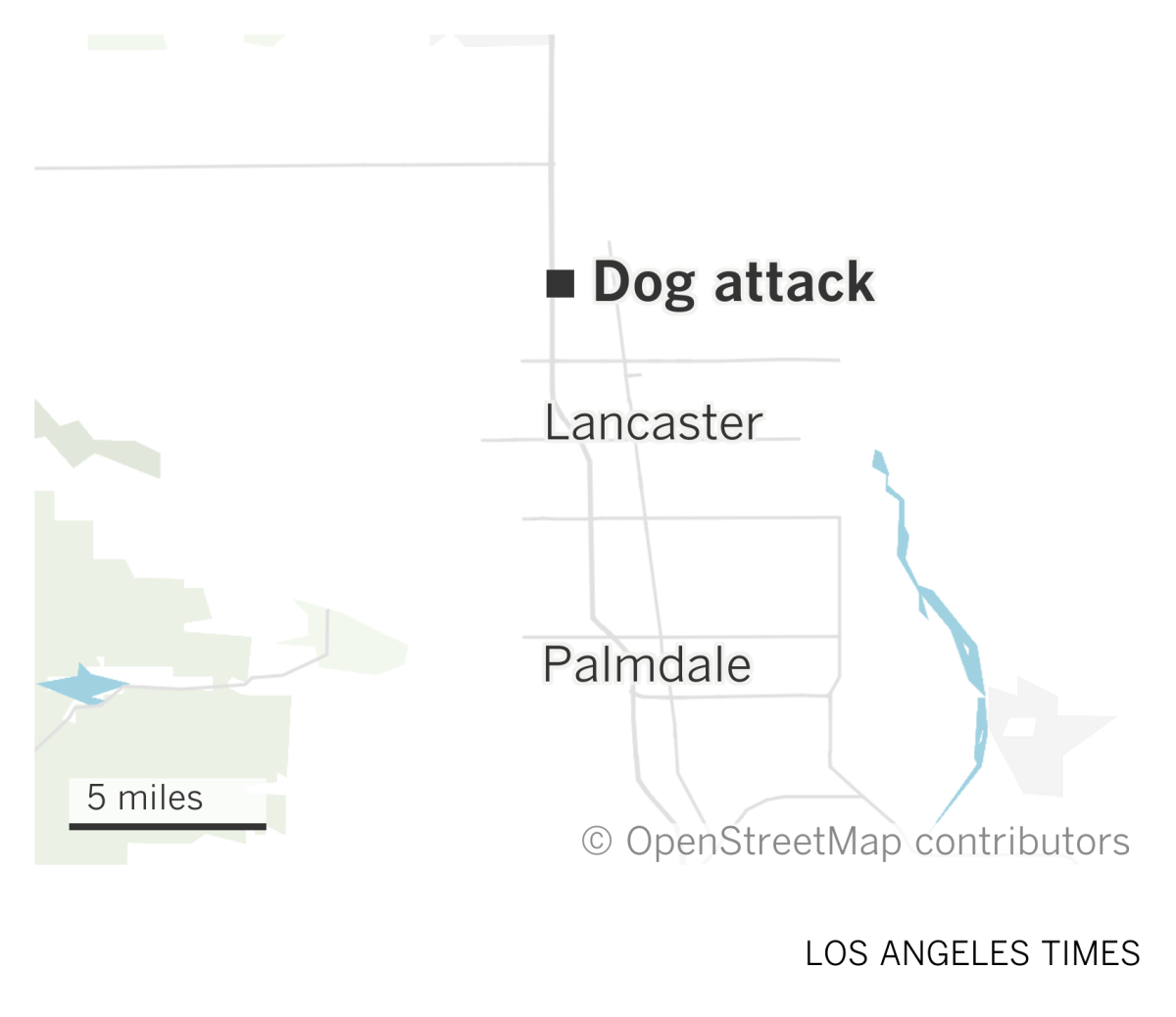A map of the Antelope Valley shows where a dog attack happened in Lancaster.
