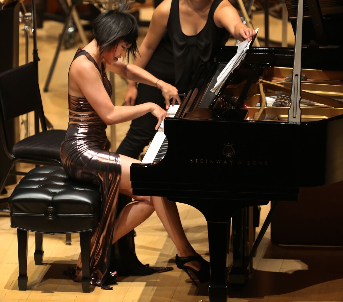 Yuja Wang blasting through Bartók. (Allen J. Schaben / Los Angeles Times)