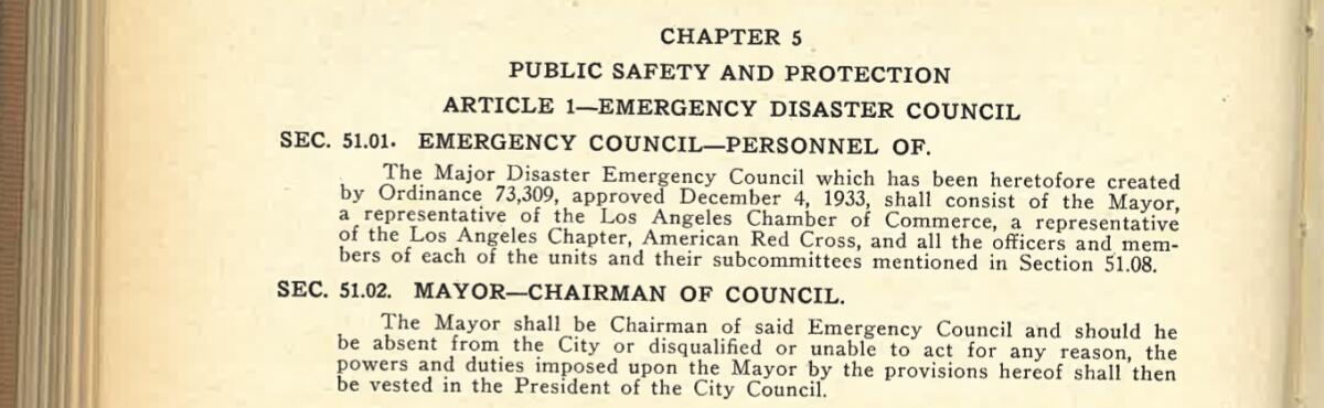 Text reads in part: "Chapter 5. Public Safety and Protection. Article 1 -- Emergency Disaster Council"