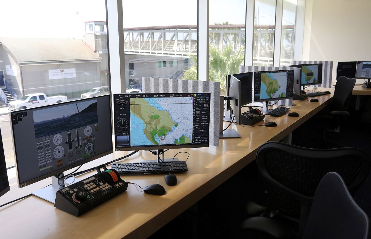 A radar training room equipped with the latest in maritime technology at the  Professional Mariner Training Center.