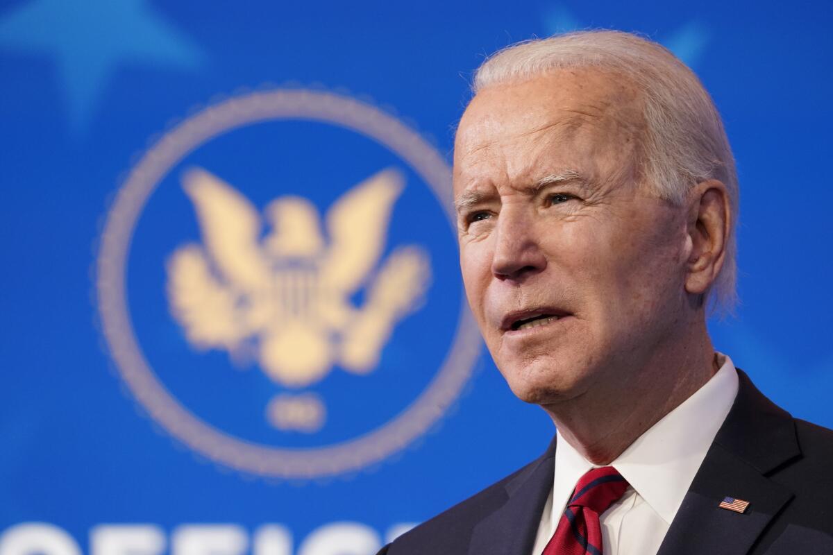 Foto tomada el 15 de enero del 2021 del presidente electo Joe Biden en Wilmington, Delaware. (AP Photo/Matt Slocum)