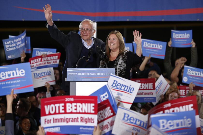 Sen. Bernie Sanders, with his wife, Dr. Jane Sanders, takes his Democratic presidential campaign to a rally in North Las Vegas, Nev.