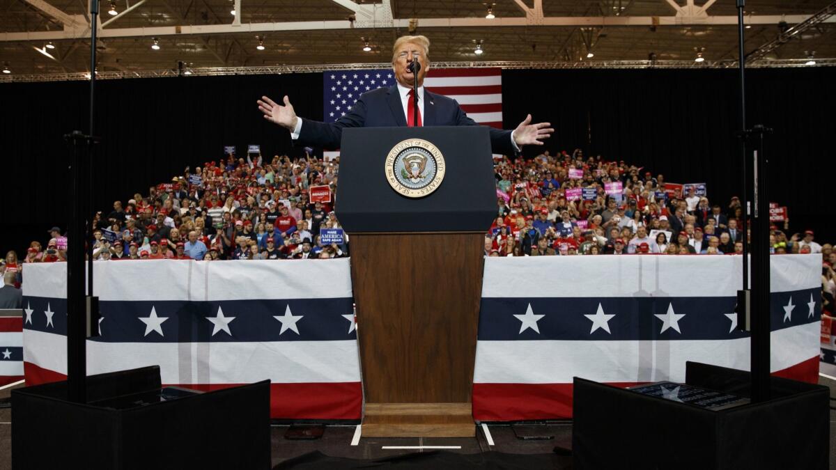 President Trump speaks during a rally in Cleveland, Ohio on Nov. 5, 2018.