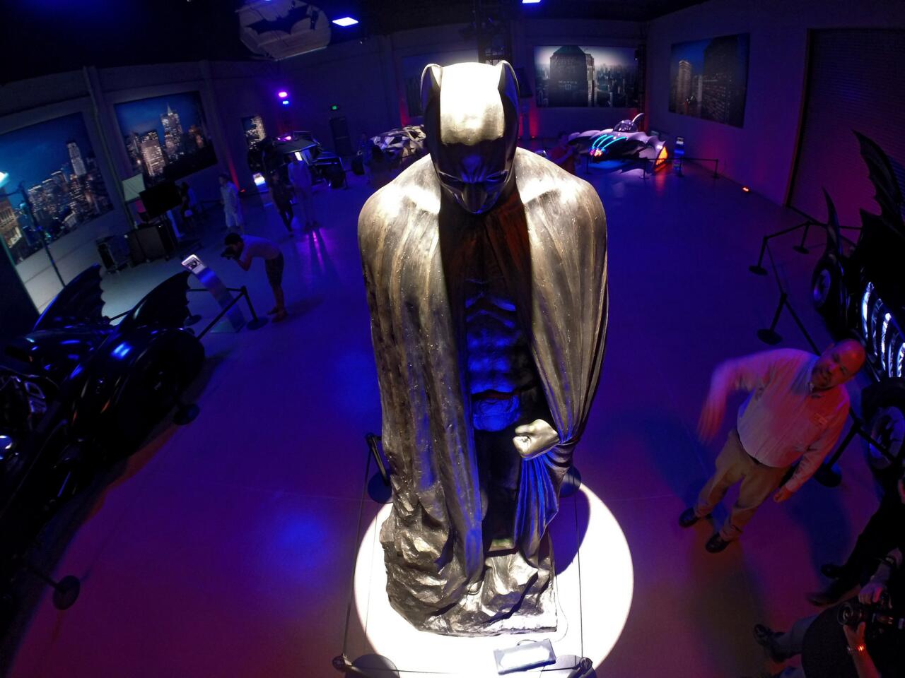This larger than life statue of Batman is part of the Warner Bros. VIP Studio Tour's exhibit celebrating the 75th anniversary of Batman at the Warner Bros. lot in Burbank on Thursday, June 19, 2014. There are props, costumes and vehicles are on display at two locations within the tour.