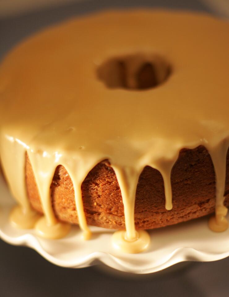 Brown sugar pound cake with caramel glaze. Recipe here