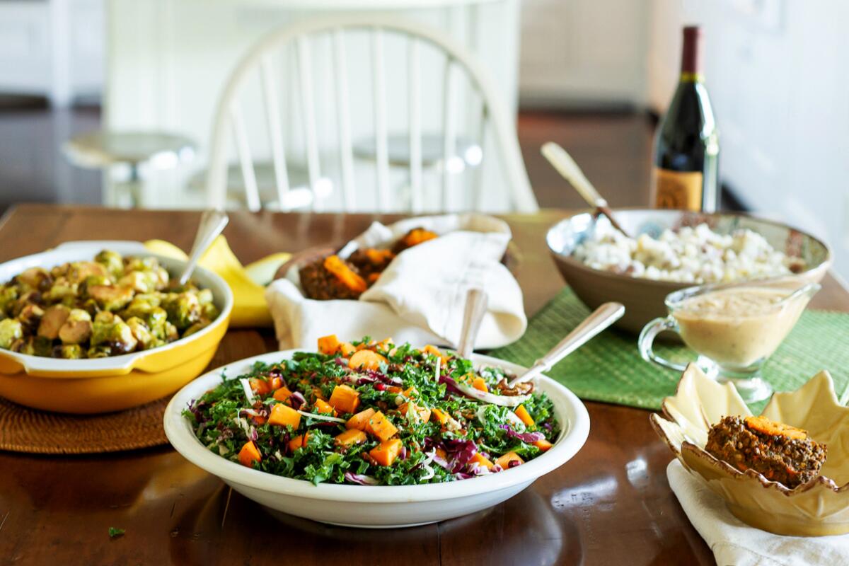A vegan spread of Thanksgiving dishes from Cafe Gratitude.