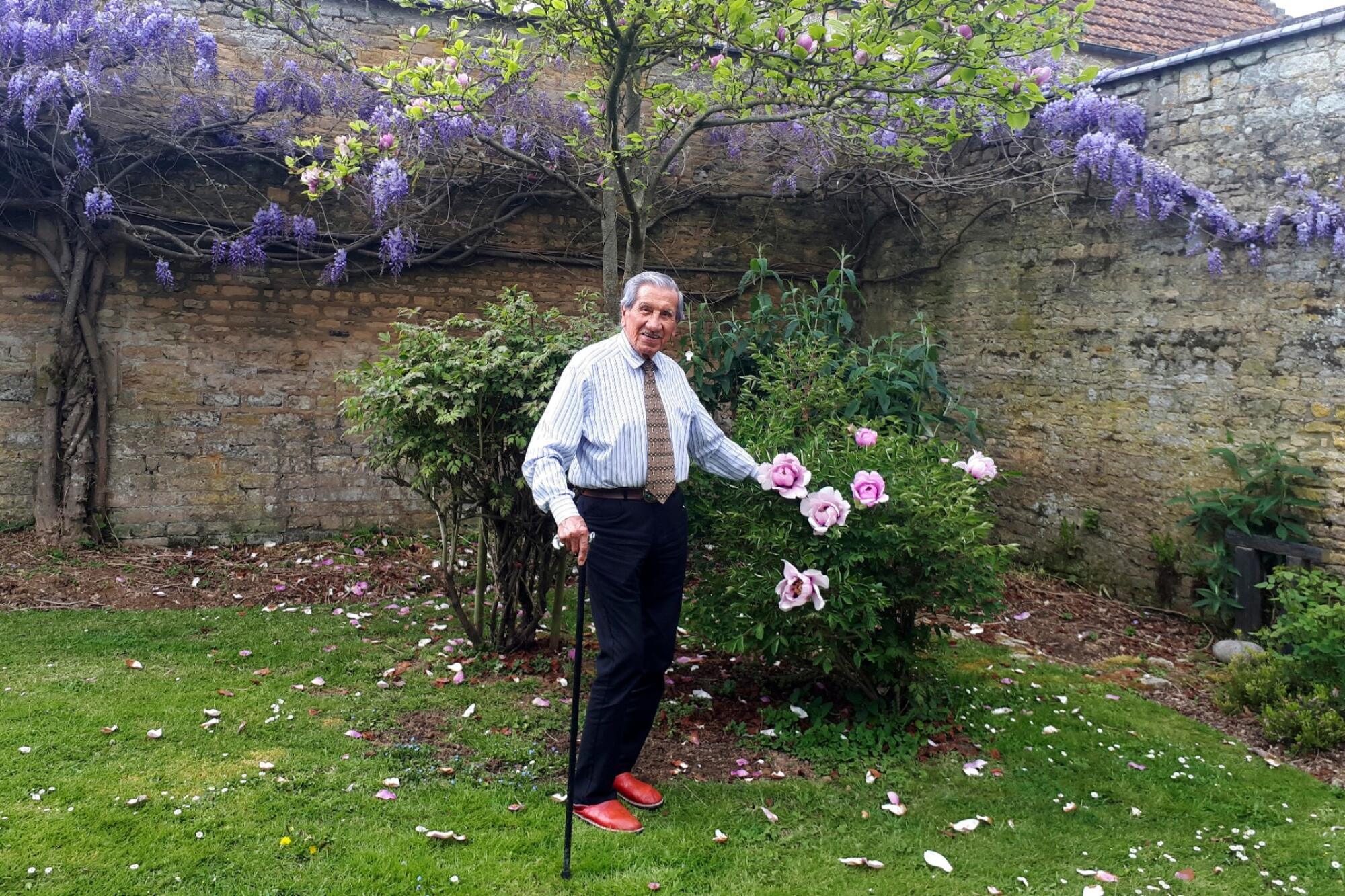 World War II and D-Day veteran Charles Norman Shay, from Maine, in the garden of his house in Bretteville-l'Orgueilleuse, in Normandy, France, last month.