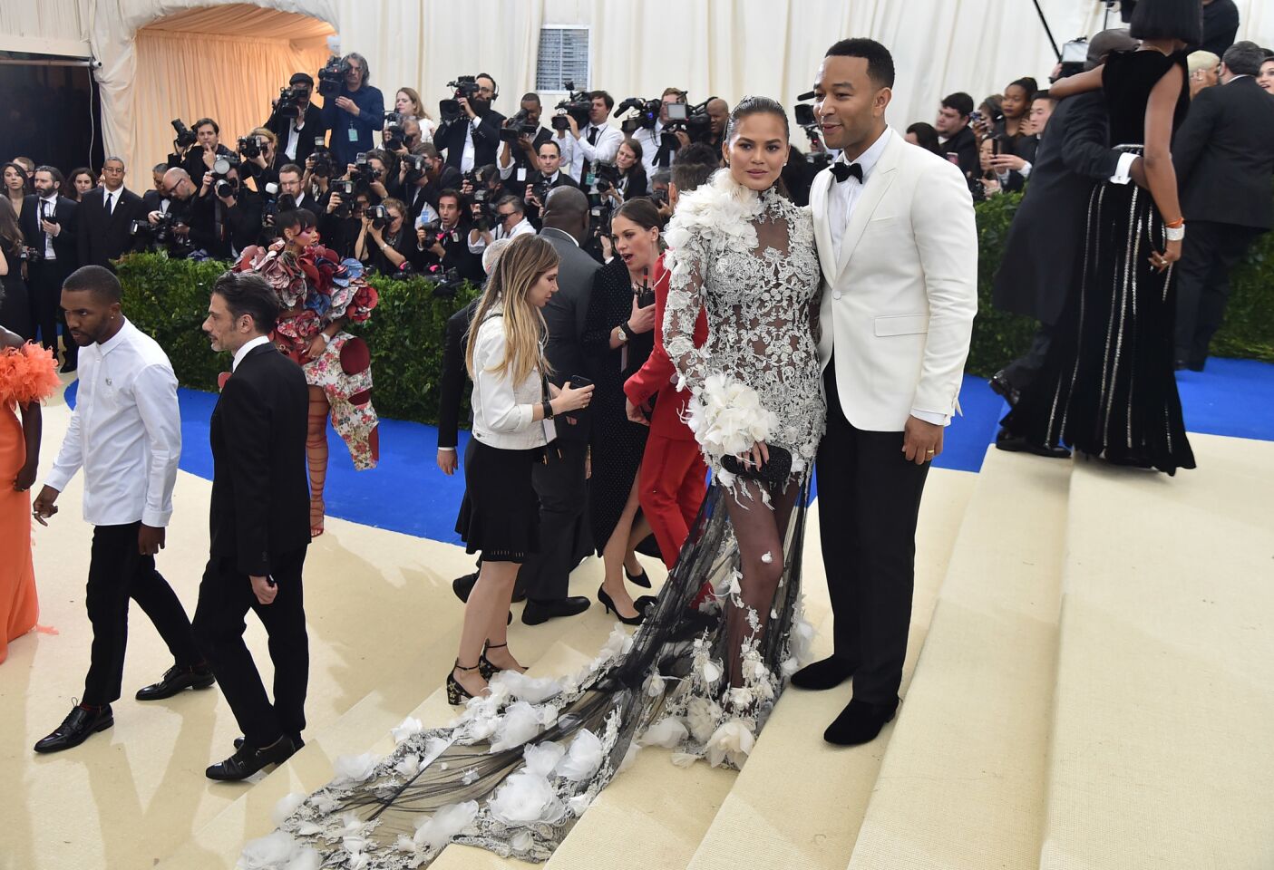 Chrissy Teigen and John Legend attend the "Rei Kawakubo/Comme des Garcons: Art of the In-Between" Costume Institute Gala at Metropolitan Museum of Art on May 1 in New York.