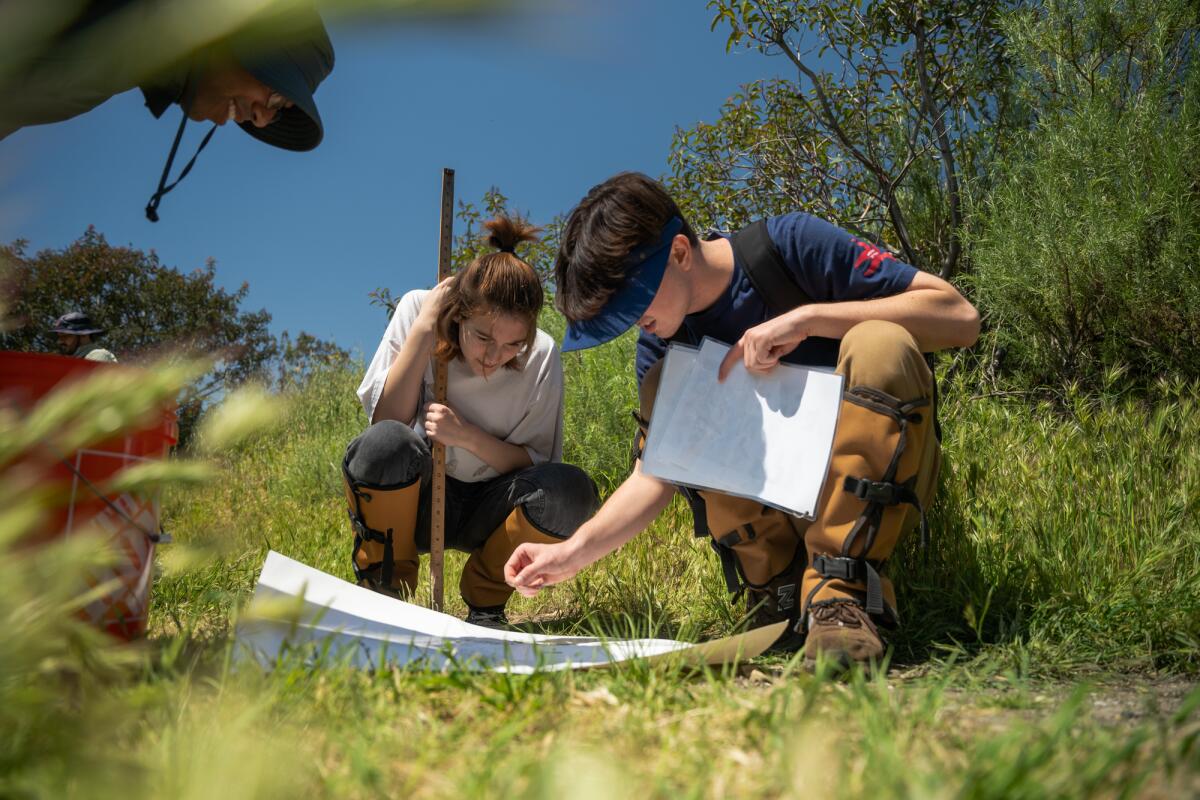 Students do field work out in Limestone Canyon in Silverado. 