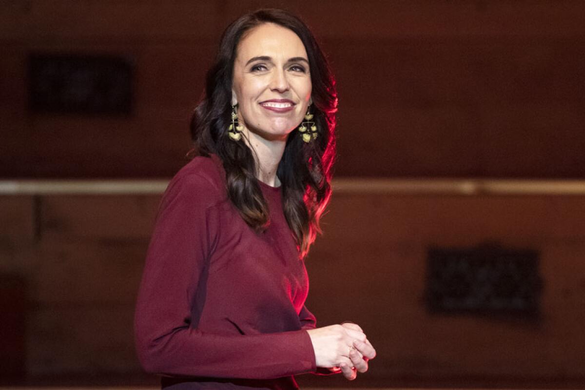 New Zealand Prime Minister Jacinda Ardern walks on stage to deliver her victory speech in Auckland on Saturday.