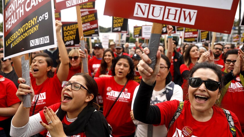 Mental healthcare workers rally outside Kaiser facility last year