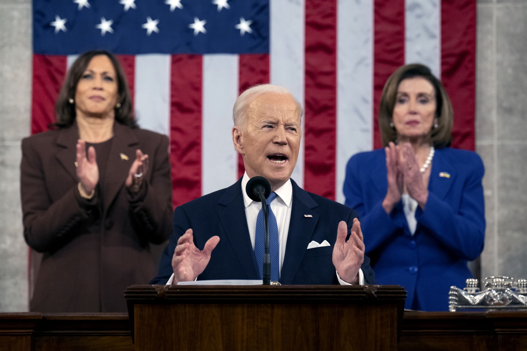 President Biden is applauded during his State of the Union address.