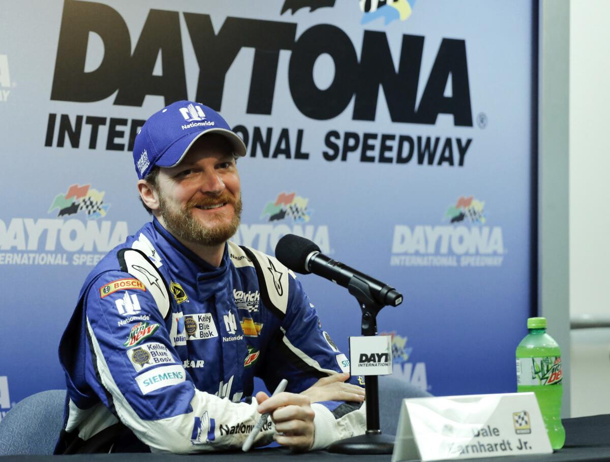 Dale Earnhardt Jr. talks about earning the pole position based on his practice times after qualifying was canceled Saturday because of stormy weather.