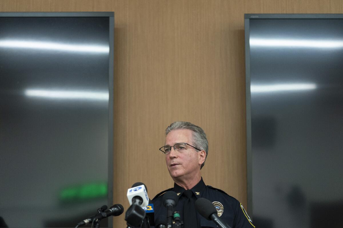 Chesapeake Police Chief Mark Solesky speaks to reporters.