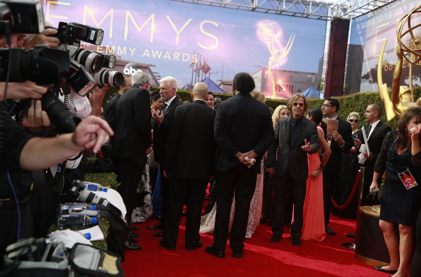 William Macy, center right, arriving at the 68th Primetime Emmy Awards at the Microsoft Theater.