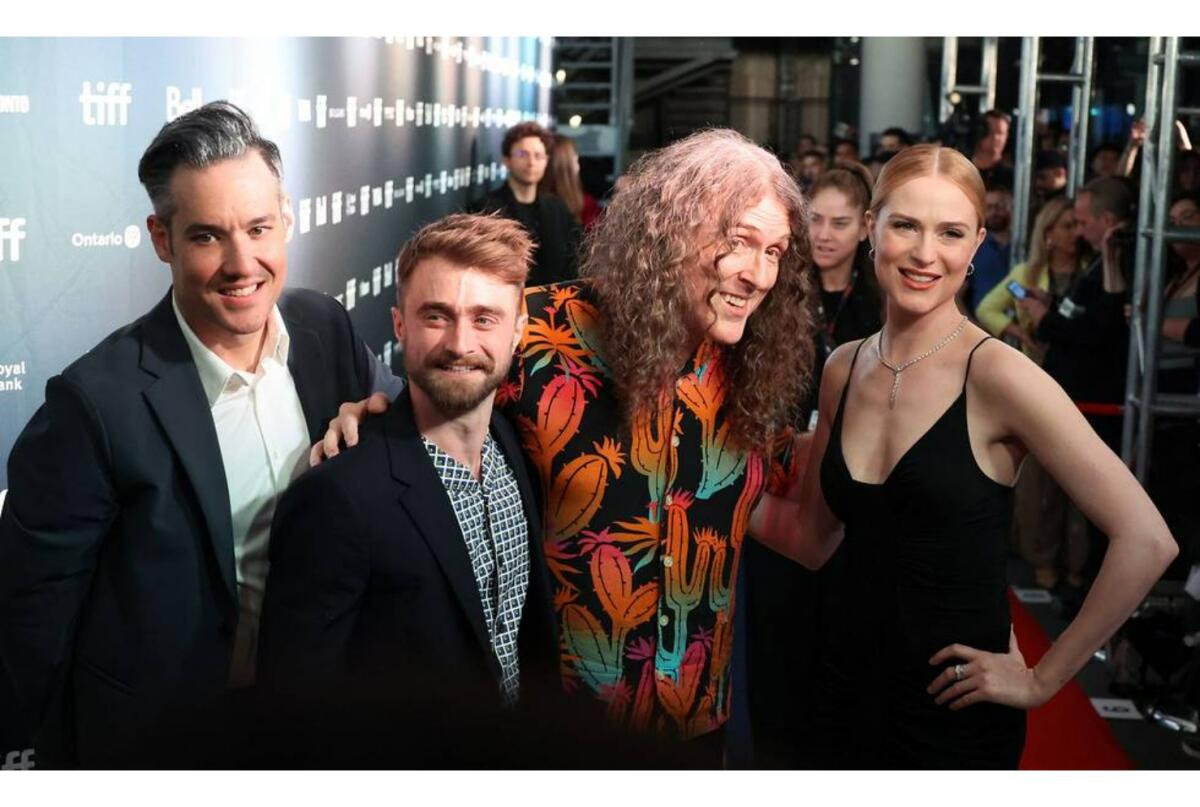 Eric Appel, Daniel Radcliffe, "Weird Al" Yankovic and Evan Rachel Wood at the premiere of "Weird: The Al Yankovic Story."