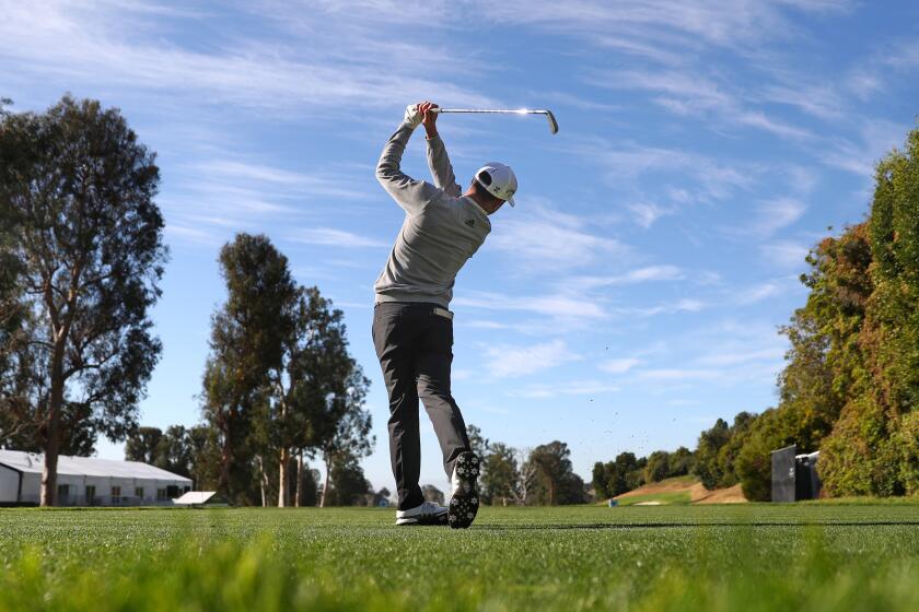 PACIFIC PALISADES, CALIFORNIA - FEBRUARY 12: Xander Schauffele of USA tees off on the 4th hole during the Pro-Am at the Genesis Invitational - Preview Day 3 on February 12, 2020 in Pacific Palisades, California. (Photo by Joe Scarnici/Getty Images) ** OUTS - ELSENT, FPG, CM - OUTS * NM, PH, VA if sourced by CT, LA or MoD **